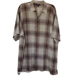 Koman Jeans Linen Blend Men's Shirt Size XL Oversized Brown/Beige Short Sleeve